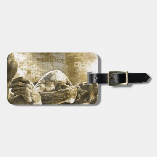 Étiquette À Bagage Statue en bronze affligée Auguste Rodin le penseur (Devant horizontal)