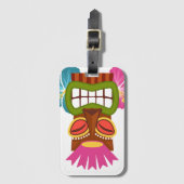 Étiquette À Bagage Statue Tiki Dieu hawaïen Hibiscus Fleurs (Devant Vertical)