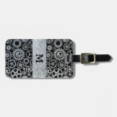 Étiquette À Bagage Steampunk Argent Zinc engrenages Personnalisé Mono (Devant horizontal)