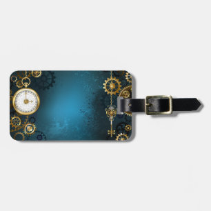 Étiquette À Bagage Steampunk Arrière - plan turquoise avec Gears
