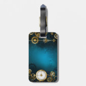 Étiquette À Bagage Steampunk Arrière - plan turquoise avec Gears (Dos Vertical)