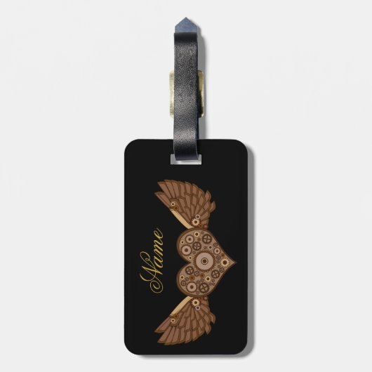 Étiquette À Bagage Steampunk Coeur ailé avec engrenages Thunder_Cove (Dos Vertical)