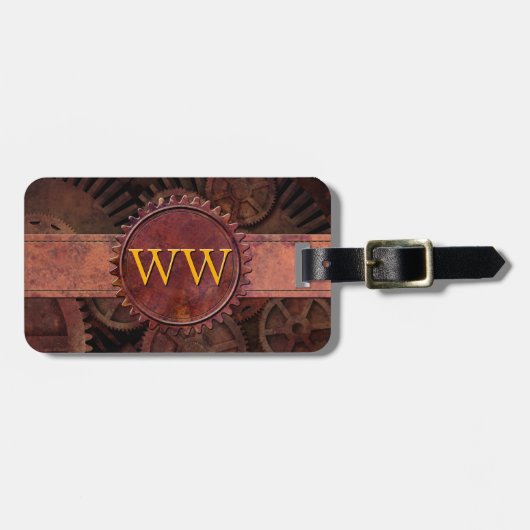 Étiquette À Bagage Steampunk fait sur commande embraye le monogramme (Devant horizontal)