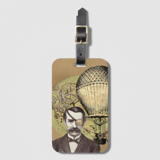 Étiquette À Bagage Steampunk Gentleman Collage (Devant Vertical)