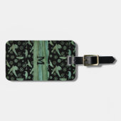 Étiquette À Bagage Steampunk Verdigris Gears and Crows monogram (Devant horizontal)