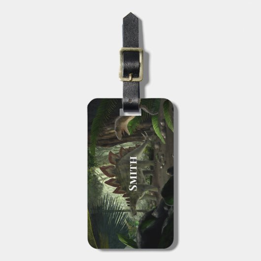 Étiquette À Bagage Stegosaurus et Deinonychus Dinosaures (Devant Vertical)