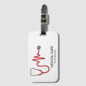 Étiquette À Bagage Stethoscope EKG Heartbeat ECG Wave Line Médicale (Devant Vertical)