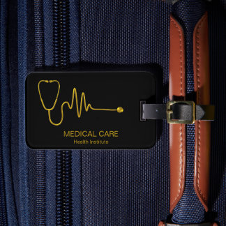 Étiquette À Bagage Stéthoscope médical de luxe en or avec onde ECG