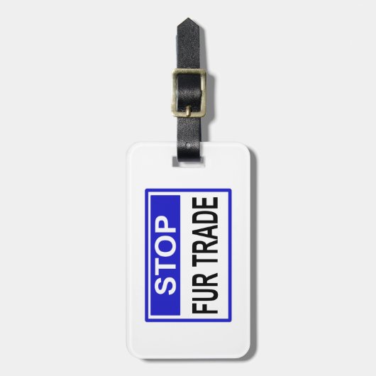 Étiquette À Bagage Stop Fur Trade Panneau bleu (Devant Vertical)