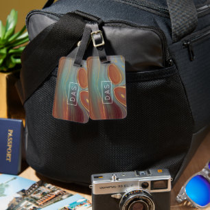 Étiquette À Bagage Strata automne   Terra Cotta Turquoise et or Monog