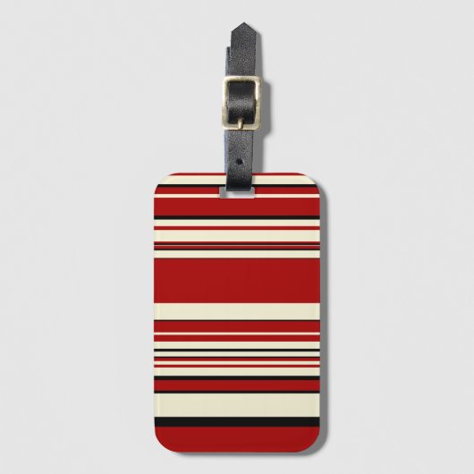 Étiquette À Bagage Stripes complexes - Rouge & Crème (Devant Vertical)