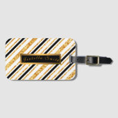 Étiquette À Bagage Stripes Gold Parties scintillant Black Boho Popula (Devant Horizontal)