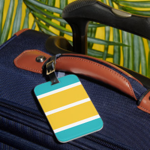 Étiquette À Bagage Stripes simples - Turquoise et jaune