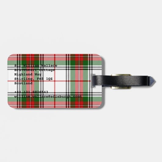 Étiquette À Bagage Stuart / Stewart tartan blanc rouge vert plaid (Dos horizontal)