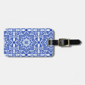 Étiquette À Bagage Style azulejo en céramique craquée bleue Azulejo V (Devant horizontal)