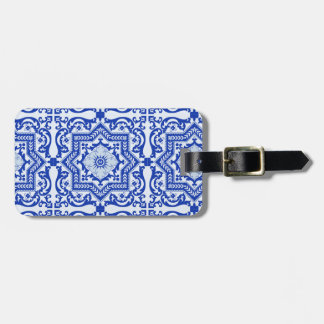 Étiquette À Bagage Style azulejo en céramique craquée bleue Azulejo V