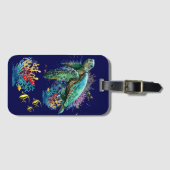Étiquette À Bagage Style d'aquarelle sous-marine de tortue marine (Devant Horizontal)