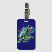 Étiquette À Bagage Style d'aquarelle sous-marine de tortue marine (Devant Vertical)