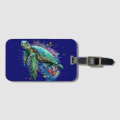 Étiquette À Bagage Style d'aquarelle sous-marine de tortue marine (Devant Horizontal)
