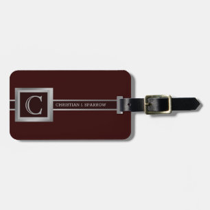 Étiquette À Bagage Style Exécutif Élégant Monogramme en Métal Argenté
