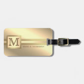 Étiquette À Bagage Style Exécutif Faux Gold Metal Nom monogrammé (Devant horizontal)
