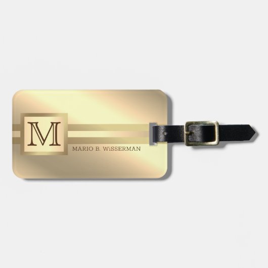 Étiquette À Bagage Style Exécutif Faux Gold Metal Nom monogrammé (Devant horizontal)