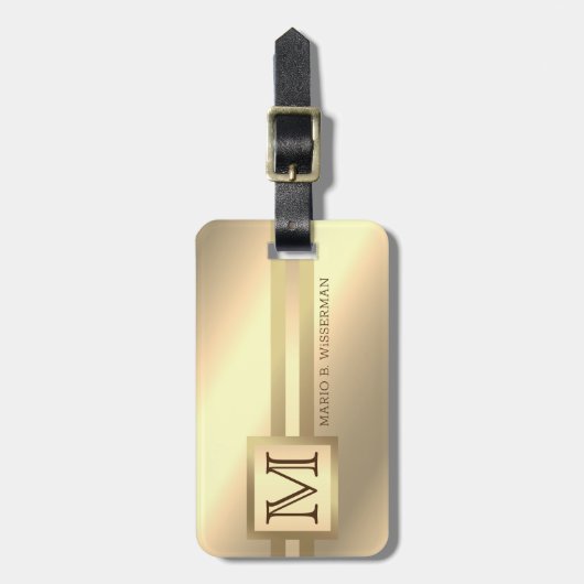 Étiquette À Bagage Style Exécutif Faux Gold Metal Nom monogrammé (Devant Vertical)