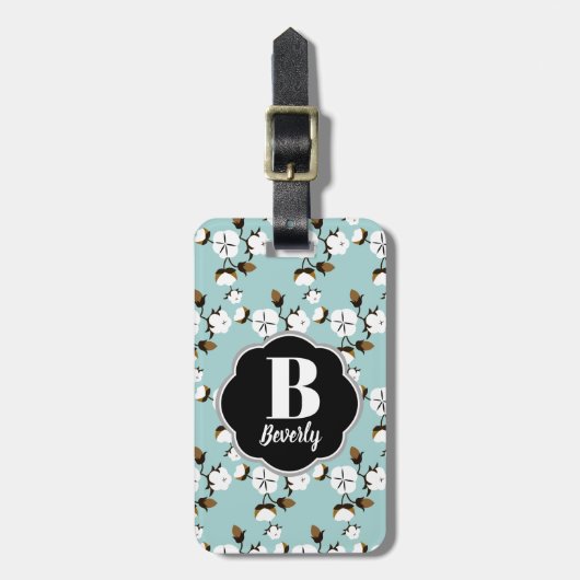 Étiquette À Bagage Style Ferme Fleurs de coton rustique et Turquoise (Devant Vertical)