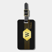 Étiquette À Bagage Style Monogramme noir et or (Devant Vertical)