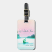 Étiquette À Bagage Style Paddleboard SUP Pink Blue Seascape (Devant Vertical)