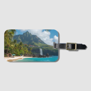 Étiquette À Bagage Style Vintage Hawaïen Palmiers Mer Ciel Voyage