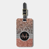Étiquette À Bagage Stylish Girly Rose Gold Glitter Leopard Monogram (Devant Vertical)