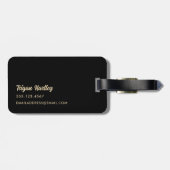 Étiquette À Bagage Stylish Jungle Leopard Nom Floral Enfants | Noir (Dos horizontal)