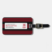 Étiquette À Bagage Stylish Red Stripes Monogrammed (nom et initiales) (Devant horizontal)