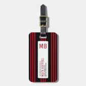 Étiquette À Bagage Stylish Red Stripes Monogrammed (nom et initiales) (Devant Vertical)