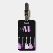 Étiquette À Bagage Stylo guitare rose et noir (Devant Vertical)