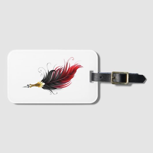 Étiquette À Bagage Stylo rouge en plumes avec nib or (Devant Horizontal)