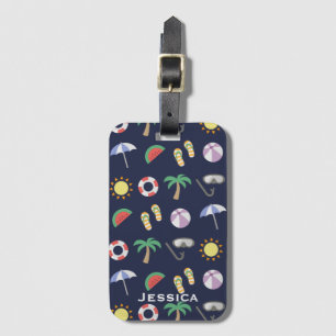 Étiquette À Bagage Summer Beach Motif bleu vacances Personnalisé