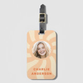 Étiquette À Bagage Sunburst rétro tourbillonner orange soleil photo e (Devant Vertical)