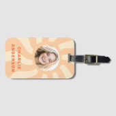 Étiquette À Bagage Sunburst rétro tourbillonner orange soleil photo e (Devant Horizontal)