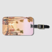 Étiquette À Bagage Sunset Coastal Town | Aquarelle côtière des palmie (Devant Horizontal)