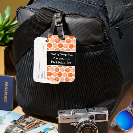 Étiquette À Bagage Super Pickleballer Voyage Orange Pickleballs (Recto & Verso)