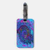 Étiquette À Bagage Super Retro Blue et Purple Swirl Abstrait (Dos Vertical)