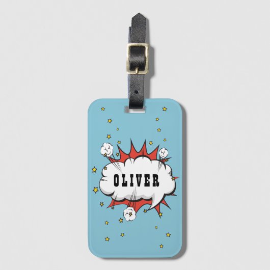 Étiquette À Bagage Superhero Comic Speech Bubble Boy Name (Devant Vertical)