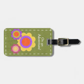 Étiquette À Bagage Sur une Aventure Green Tissu Tissu Fleurs (Devant horizontal)