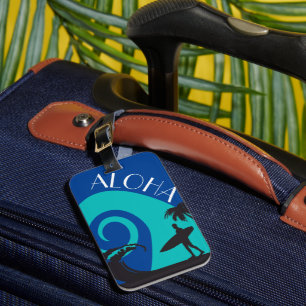 Étiquette À Bagage Surf d'Aloha et palmiers