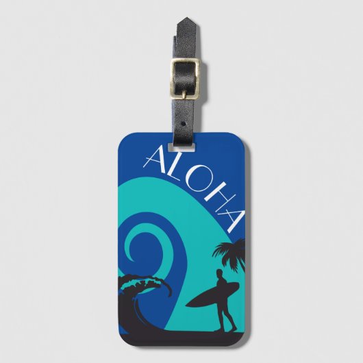 Étiquette À Bagage Surf d'Aloha et palmiers (Devant Vertical)