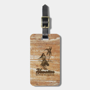 Étiquette À Bagage Surf Shack Hawaiian Hula Girl Faux Wood