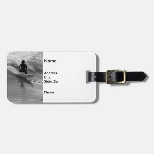 Étiquette À Bagage Surfer En Niveaux De Gris Des Vagues (Devant horizontal)