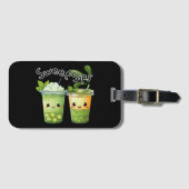 Étiquette À Bagage Sweet Sips Kawaii Duo de Bubble Tea (Devant Horizontal)